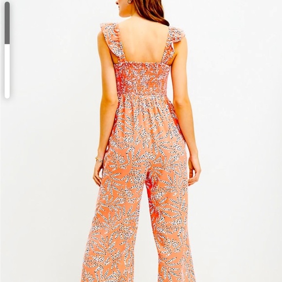 LOFT leaf dot smocked ruffle jumpsuit size MEDIUM Lively Orange - Picture 2 of 2